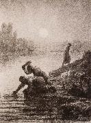 Jean Francois Millet Peasant washing the clothes oil
